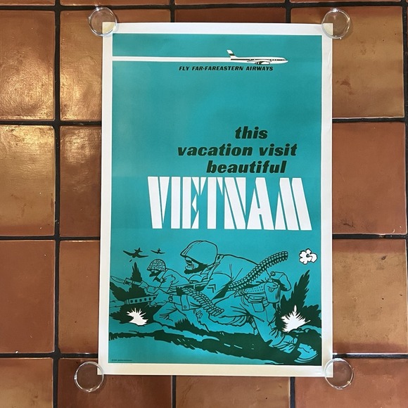 1966 Pandora Production Fly Far Fareastern Airlines Vietnam Soldier Poster 23x35